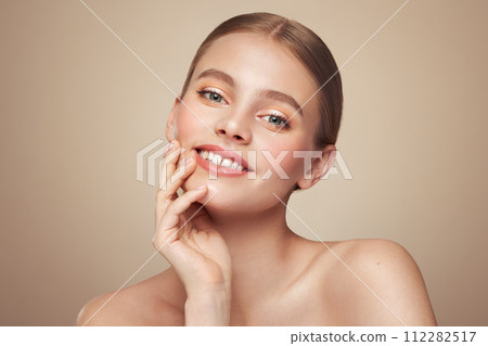Portrait beautiful young woman with clean fresh skin Portrait beautiful young woman with clean fresh skin 112282517
