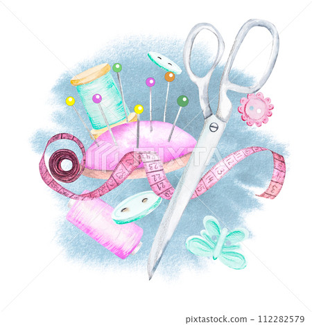 Watercolor sewing set.Hangers, buttons,threads,ribbon,sewing machine,needlework,embroidery,scissors Watercolor sewing set.Hangers, buttons,threads,ribbon,sewing machine,needlework,embroidery,scissors 112282579