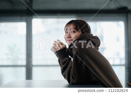 Woman cute morning coffee relaxing 112282624