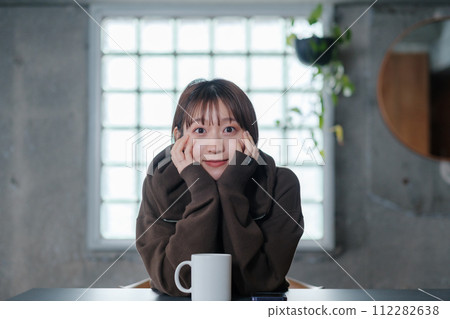 Woman cute morning coffee relaxing 112282638