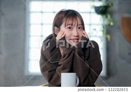 Woman cute morning coffee relaxing 112282653