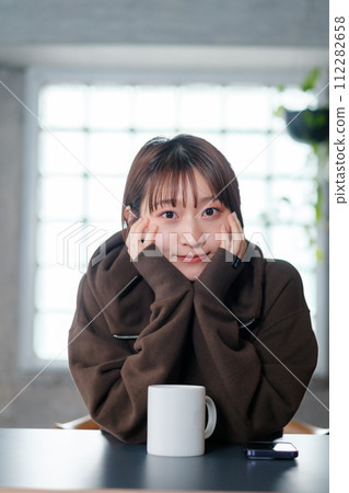 Woman cute morning coffee relaxing Woman cute morning coffee relaxing 112282658