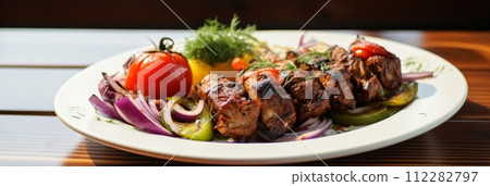 AI-generated content. Shashlik on a white plate 112282797
