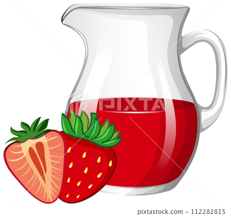 Fresh Strawberry Juice in Glass Pitcher 112282815