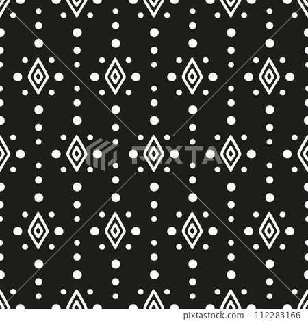 Seamless geometric pattern with monochrome diamond shapes and dots. 112283166