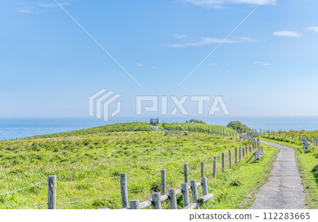 Akkeshi-cho, Hokkaido, Hokkaido in summer, Chinbe-no-hana Observatory with a beautiful contrast of green and blue 112283665