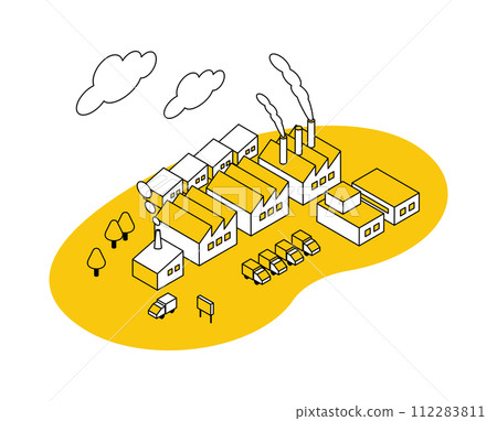 Isometric illustration of a landscape lined with factories Isometric illustration of a landscape lined with factories 112283811