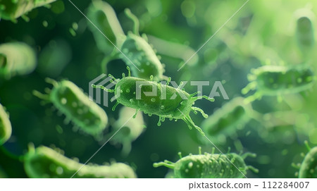 Bacteria and viruses under a microscope. Shallow depth of field. 112284007