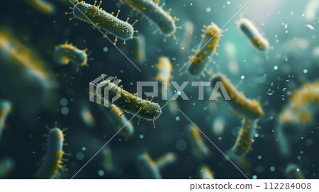 Bacteria and viruses viewed under a microscope. Shallow depth of field. 112284008