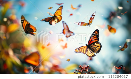 Beautiful butterflies flying in nature. Beautiful butterflies flying in nature. 112284017