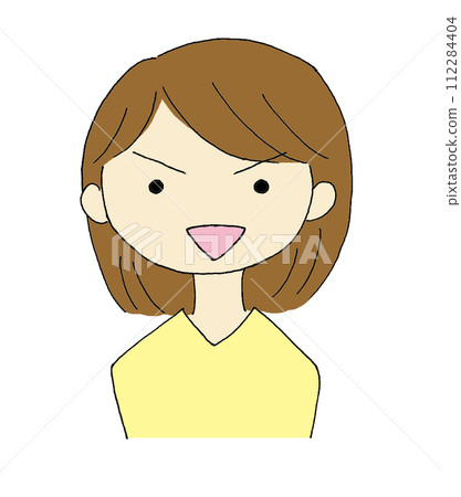 Illustration of a woman laughing with a bullish expression 112284404