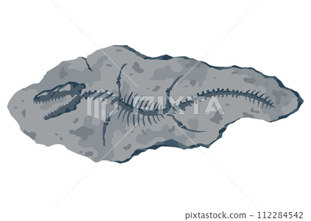 Archeology fossil stone with print of Jurassic dinosaur bones. Archeology reptile footprint, bone. Cartoon vector illustration 112284542
