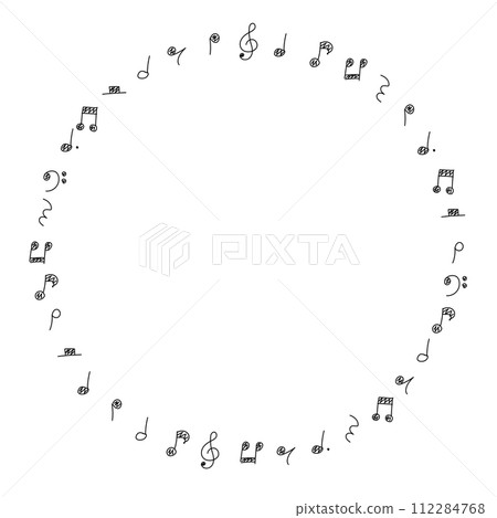 Hand-drawn doodle circular frame of musical notes (black and white) Hand-drawn doodle circular frame of musical notes (black and white) 112284768