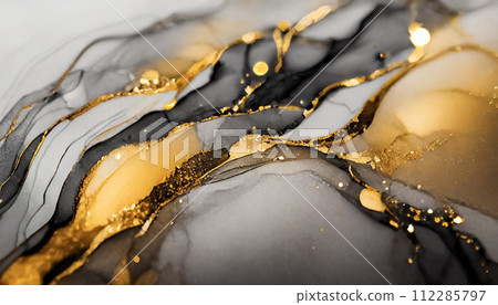 Gold and silver luxury alcohol ink art background material 112285797