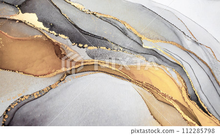 Gold and silver luxury alcohol ink art background material 112285798