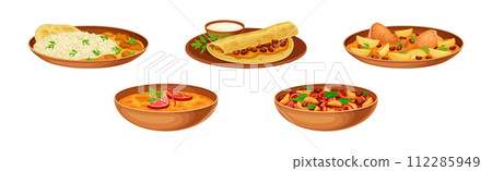 Traditional Arabian Cuisine Food and Dish Vector Set 112285949