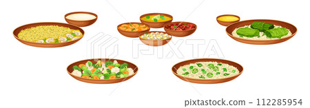 Traditional Arabian Cuisine Food and Dish Vector Set Traditional Arabian Cuisine Food and Dish Vector Set 112285954