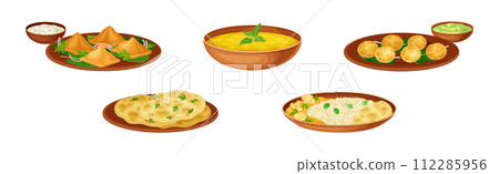 Traditional Arabian Cuisine Food and Dish Vector Set 112285956