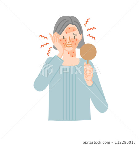 A senior woman whose facial skin is inflamed and itchy (hay fever dermatitis) 112286015