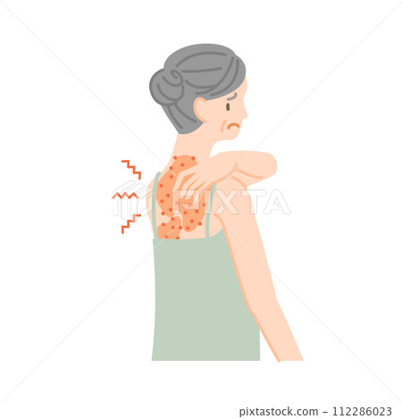 背部皮膚粗糙、發炎、發癢的老年女性 112286023