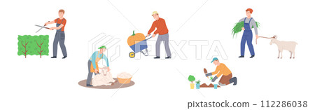 Man Farmer Character Engaged in Agriculture Work Vector Set 112286038