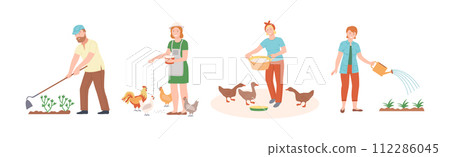 Man and Woman Farmer Character Engaged in Agriculture Work Vector Set Man and Woman Farmer Character Engaged in Agriculture Work Vector Set 112286045