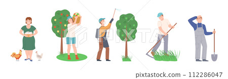 Man and Woman Farmer Character Engaged in Agriculture Work Vector Set Man and Woman Farmer Character Engaged in Agriculture Work Vector Set 112286047