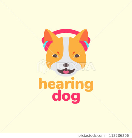 animal pets dog hearing music headphone mascot cartoon logo design vector 112286206