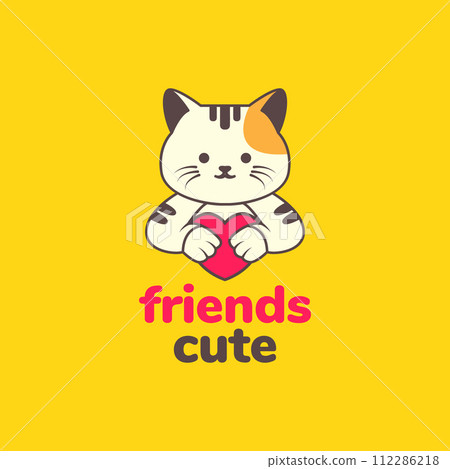 animal pets cat kitten heart love cute cartoon mascot logo design vector 112286218