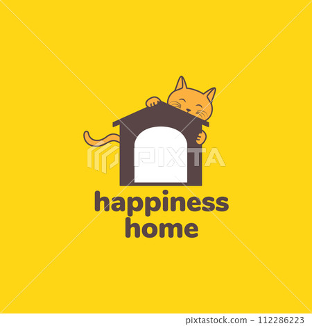 animal pets cat playing home cage happy mascot cartoon logo design vector animal pets cat playing home cage happy mascot cartoon logo design vector 112286223
