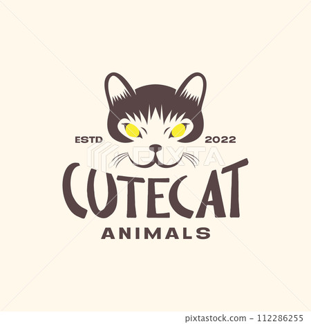 animal pets cat head smile vintage logo design vector 112286255