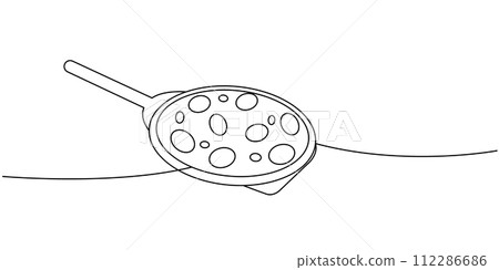 Italian pizza on a wooden board one line continuous drawing. Traditional italian fast food continuous one line illustration. 112286686
