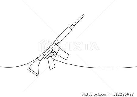Automatic assault rifle one line continuous drawing. Various modern weapons continuous one line illustration. Vector linear illustration. 112286688