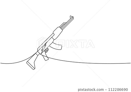 Assault rifle AK 47 one line continuous drawing. Various modern weapons continuous one line illustration. Vector linear illustration. 112286690