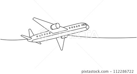 Airplane, passenger aircraft one line continuous drawing. Different air transport continuous one line illustration. Vector minimalist illustration Airplane, passenger aircraft one line continuous drawing. Different air transport continuous one line illustration. Vector minimalist illustration 112286722