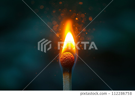 Matchstick with a lit match head 112286758