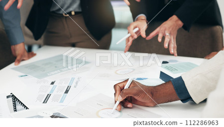 Business people, hands and paperwork busy with company information and project with chaos. Collaboration, office document and sales report of staff with teamwork, cooperation and planning with data Business people, hands and paperwork busy with company information and project with chaos. Collaboration, office document and sales report of staff with teamwork, cooperation and planning with data 112286963