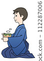 茶道：身著和服的男子側身端坐，端著茶碗 112287006