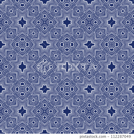 Vintage seamless pattern. Ornamental antique style floral background. Blue and white ornament 112287049