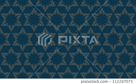 Blue and gold vintage seamless pattern. Floral ornamental luxury damask background. Elegance ornament 112287073