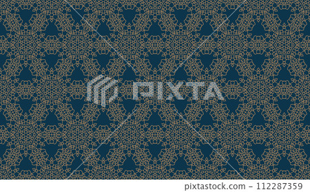 Blue and gold vintage seamless pattern. Floral ornamental luxury damask background. Elegance ornament Blue and gold vintage seamless pattern. Floral ornamental luxury damask background. Elegance ornament 112287359