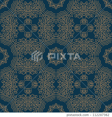 Blue and gold vintage seamless pattern. Floral ornamental luxury damask background. Elegance ornament Blue and gold vintage seamless pattern. Floral ornamental luxury damask background. Elegance ornament 112287362