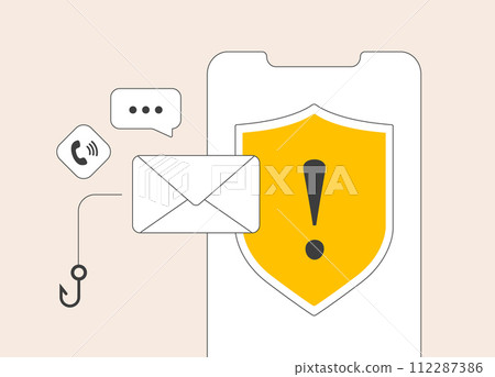 Mobile fraud alert. Cybersecurity alert visuals, E-mail phishing, mobile scam warning malware notification. Cyber threat awareness, Smartphone fraud alert, spam phone calls, Internet scam awareness 112287386