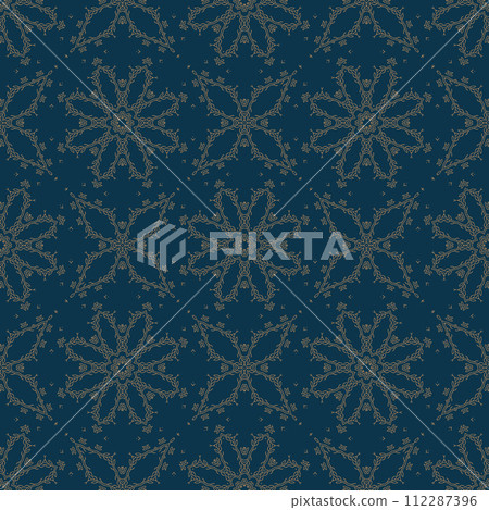 Blue and gold vintage seamless pattern. Floral ornamental luxury damask background. Elegance ornament Blue and gold vintage seamless pattern. Floral ornamental luxury damask background. Elegance ornament 112287396