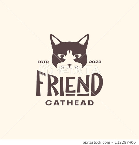 animal pets cat kitten head mascot vintage hipster logo design vector 112287400