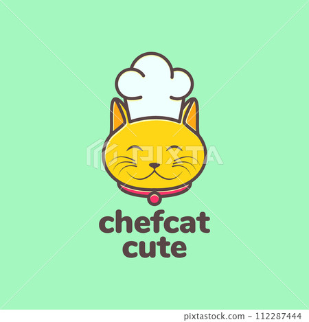 animal pets cat chef hat cooking mascot cartoon cute logo design vector 112287444