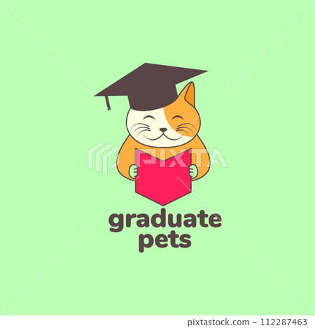 animal pets cat kitten graduate hat study mascot cartoon logo design vector animal pets cat kitten graduate hat study mascot cartoon logo design vector 112287463