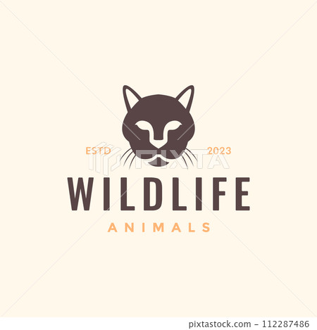 animal wildlife cat forest jungle head vintage hipster simple logo design vector 112287486