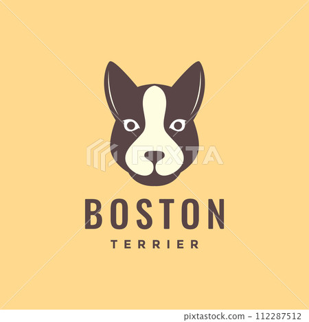 animal pets dog puppy boston terrier head mascot cartoon cute logo design vector 112287512
