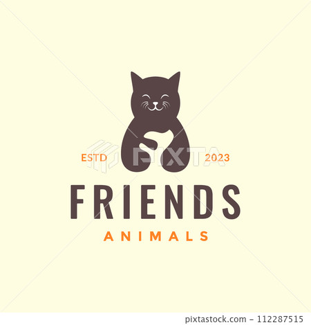 animal pets cat hug puppy dog mascot hipster simple logo design vector 112287515